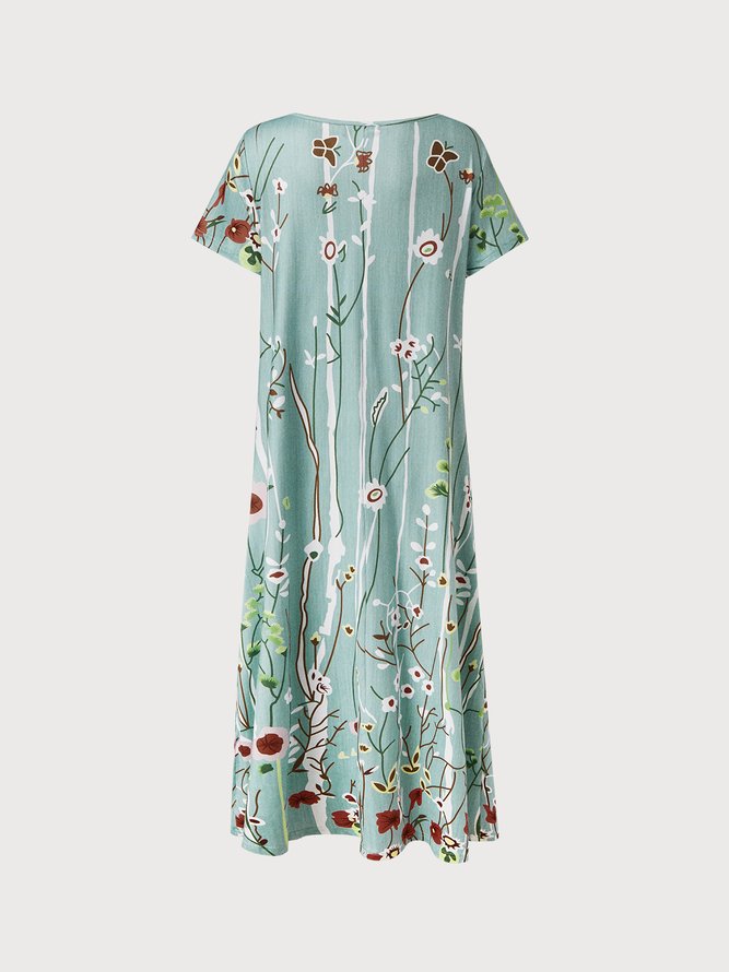 Farbverlauf Blume Weit Urlaub Hälfte offen Knopf Tasche a Saum Lang Kleid Große Größen