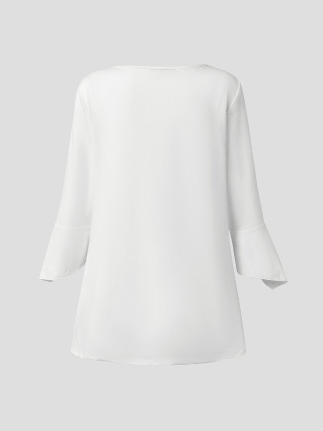 Lässig Unifarben V-Ausschnitt Blusen & Shirts