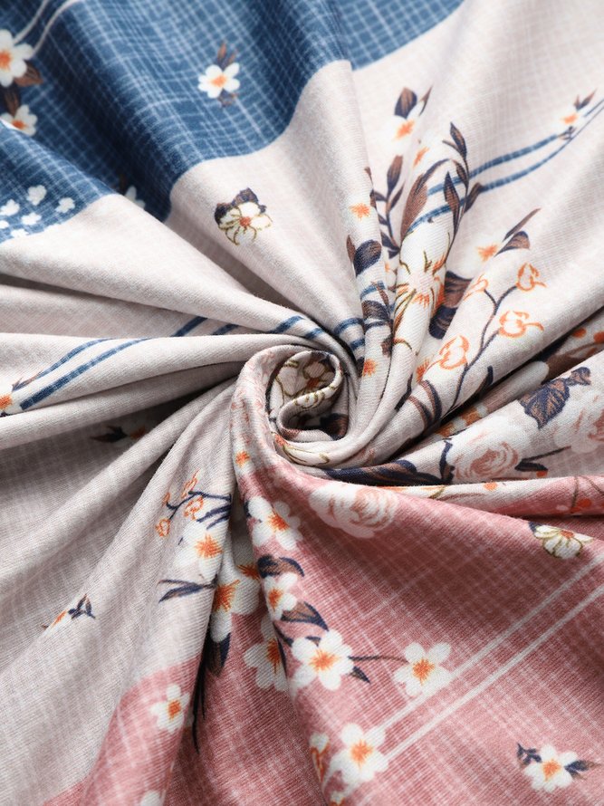 Verbindung Muster Blume Hälfte offen Knopf Tasche Weit Lang Kleid Große Größen