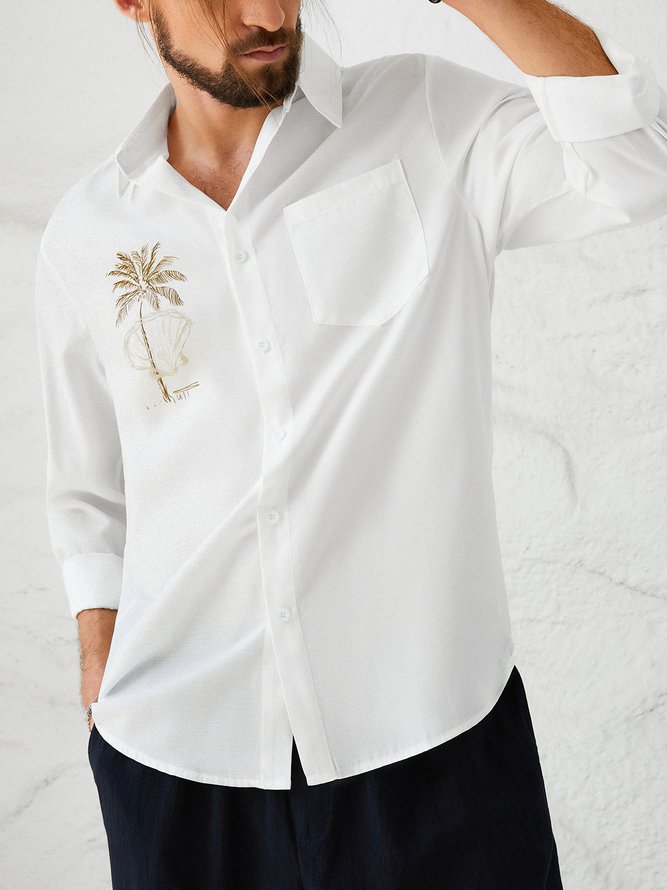 Kokosnussbaum Muster Langarm Bluse Lässig Stil Revers Oberteile