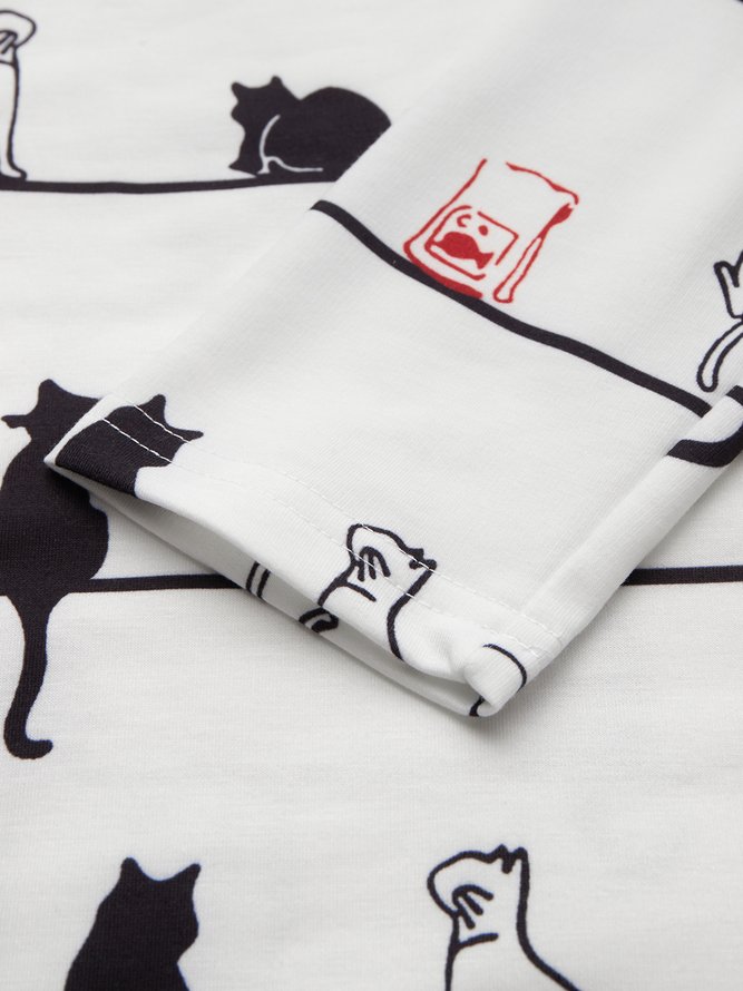 Süß Katze Rundhals Langarm Lässig Shirts & Blusen&Shirts