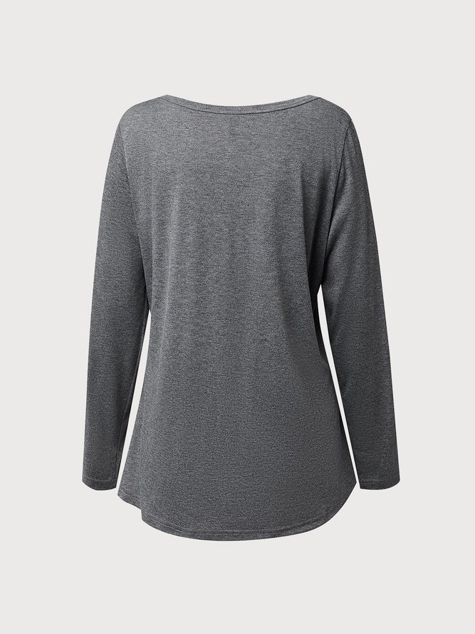 Lässig Unifarben Knopfverzierung Lange Ärmel Gestrickt Bluse