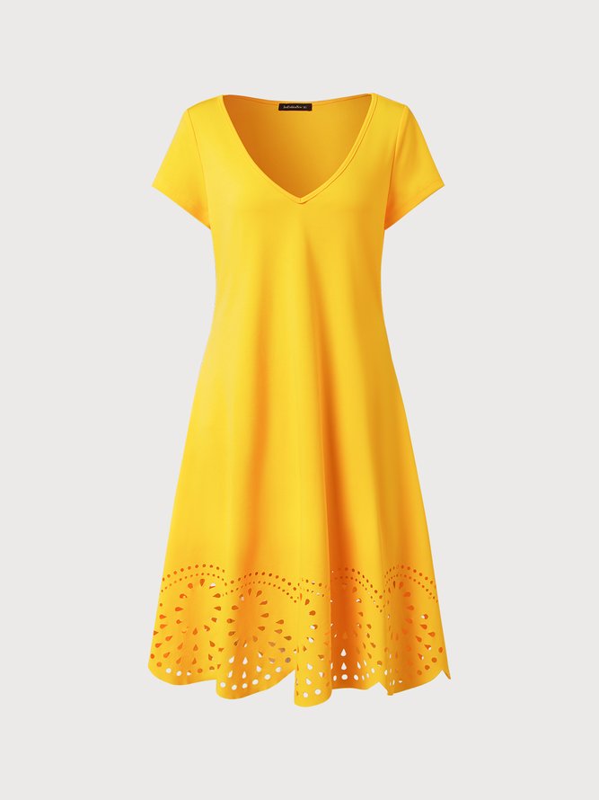 Lässig Regelmäßige Passform Kurzarm Stricken Kleid