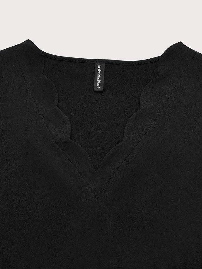 Elegant Schwarz V-Ausschnitt Schmal Passen Stricken Kleid