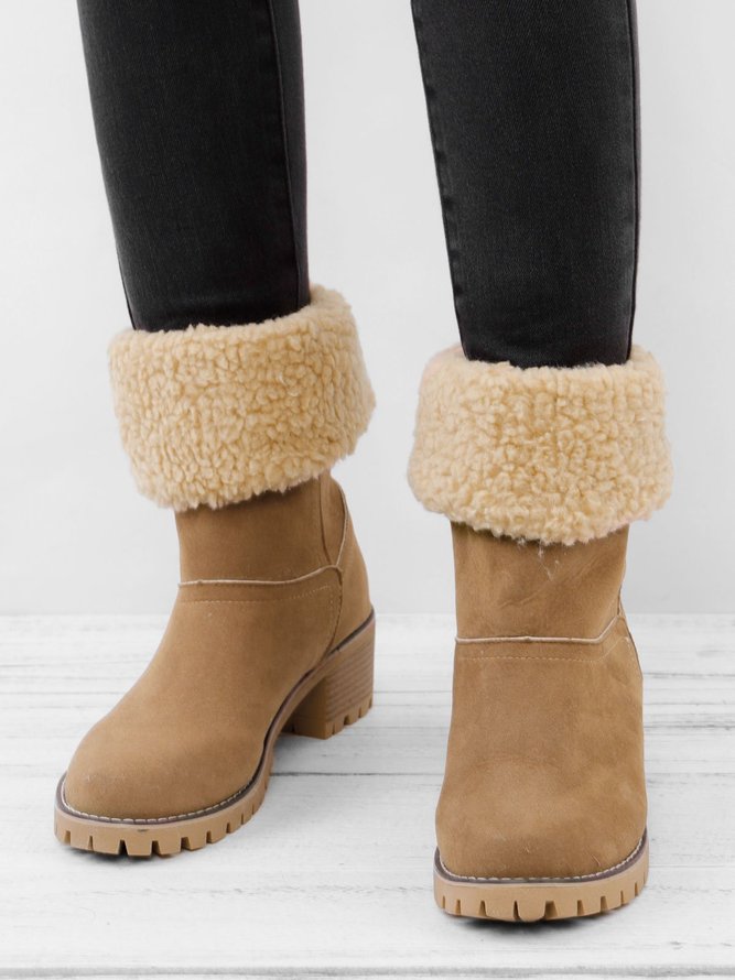 Damen Warm Quadrat Pumps Knöchel Schneestiefel