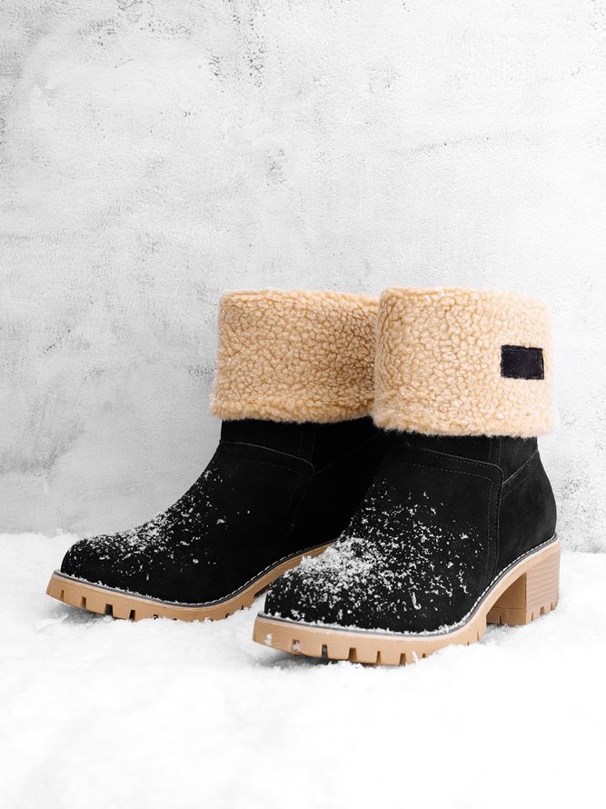 Damen Warm Quadrat Pumps Knöchel Schneestiefel