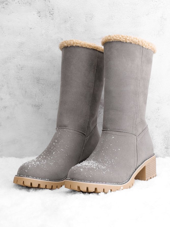 Damen Warm Quadrat Pumps Knöchel Schneestiefel