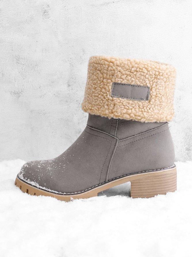 Damen Warm Quadrat Pumps Knöchel Schneestiefel