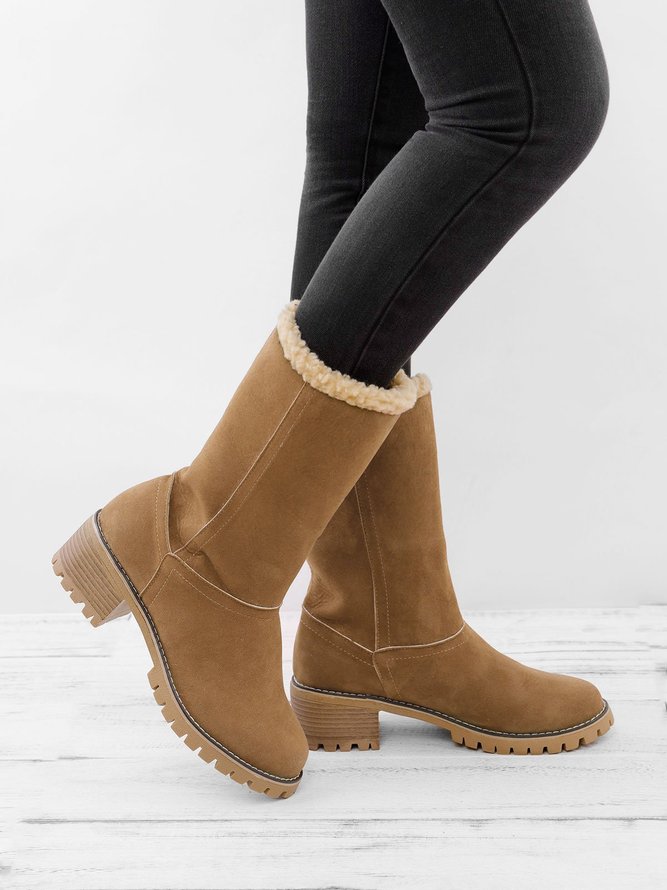 Damen Warm Quadrat Pumps Knöchel Schneestiefel