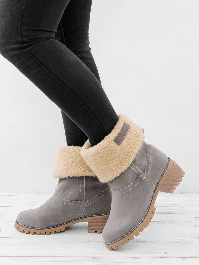 Damen Warm Quadrat Pumps Knöchel Schneestiefel