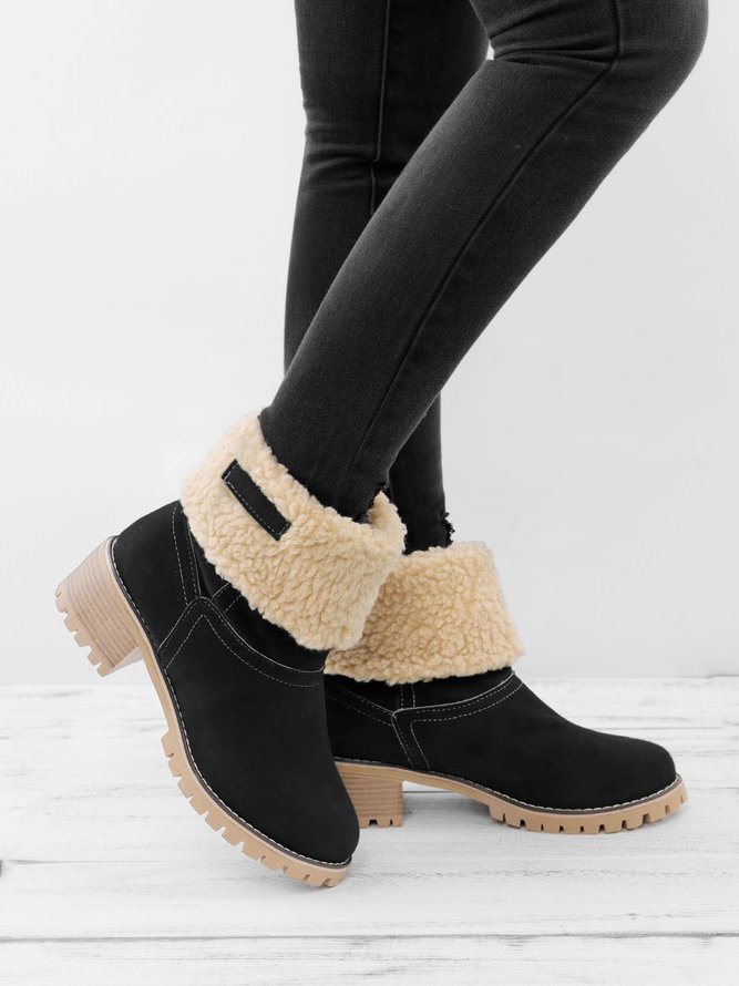 Damen Warm Quadrat Pumps Knöchel Schneestiefel
