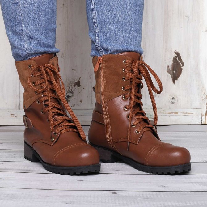 Damen Bequem Outdoor Stiefelette Lässig Reißverschluss Stiefelette