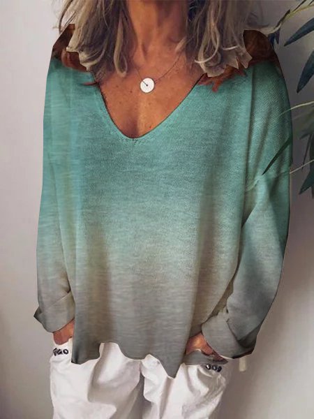 Print Langarm V-Ausschnitt Bluse