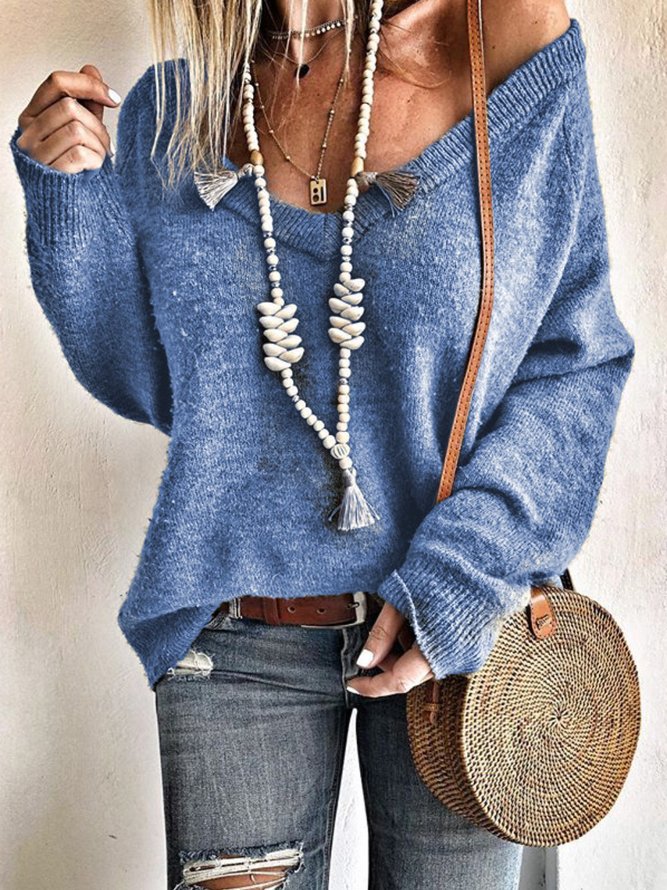 Damen Lässig Große Größen Blusen & Shirts Tunika V-Ausschnitt Pullover