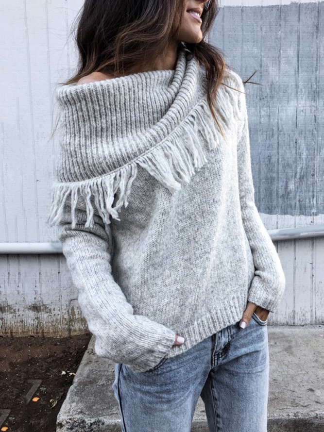 Lässiger Gestrickter Carmen Pullover Unifarben