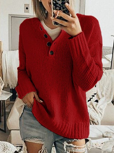 Langarm Lässiger Pullover Unifarbe