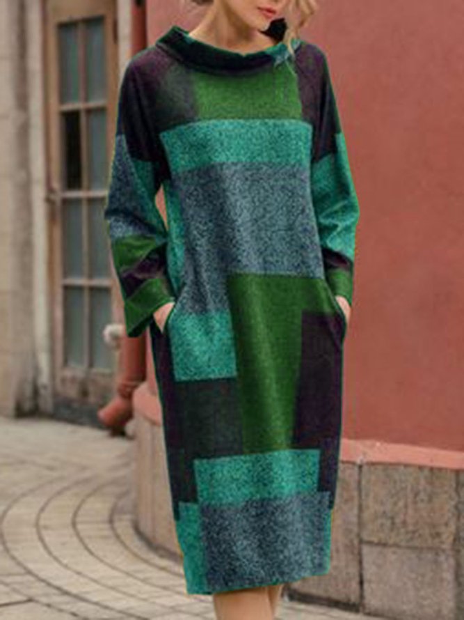 Taschen Stehkragen Damenkleider Ausgehen Geometrisch Strickkleid
