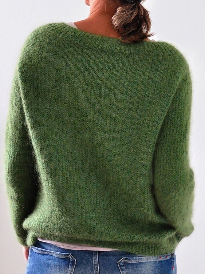 Große Größen Gestrickter Pullover Unifarben