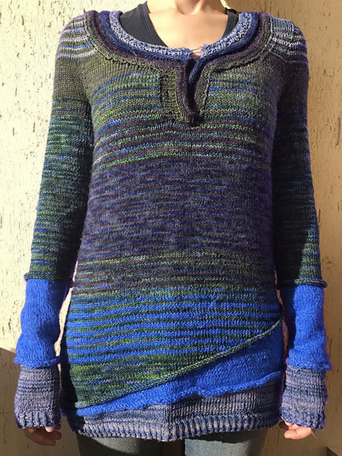 Wollgemischer Einfarbiger Pullover mit Rundhals Kurzarm