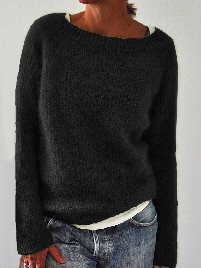 Große Größen Gestrickter Pullover Unifarben