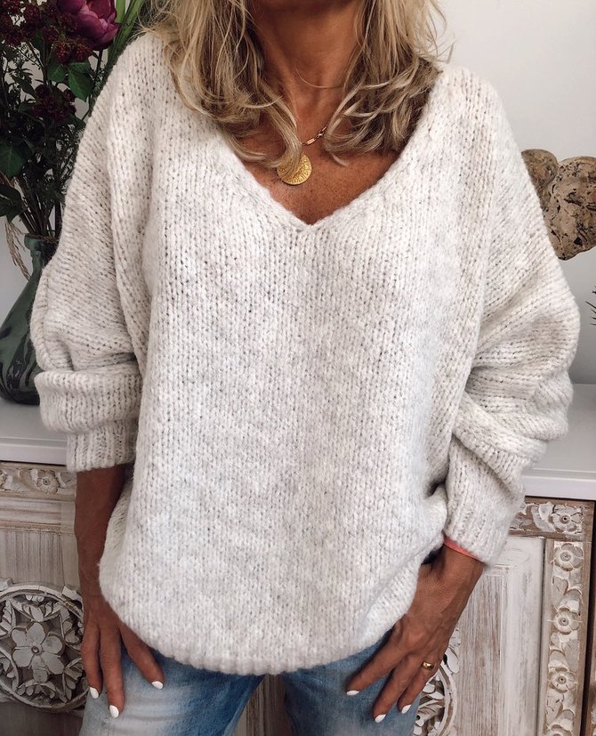 Langarm Einfarbiger Pullover