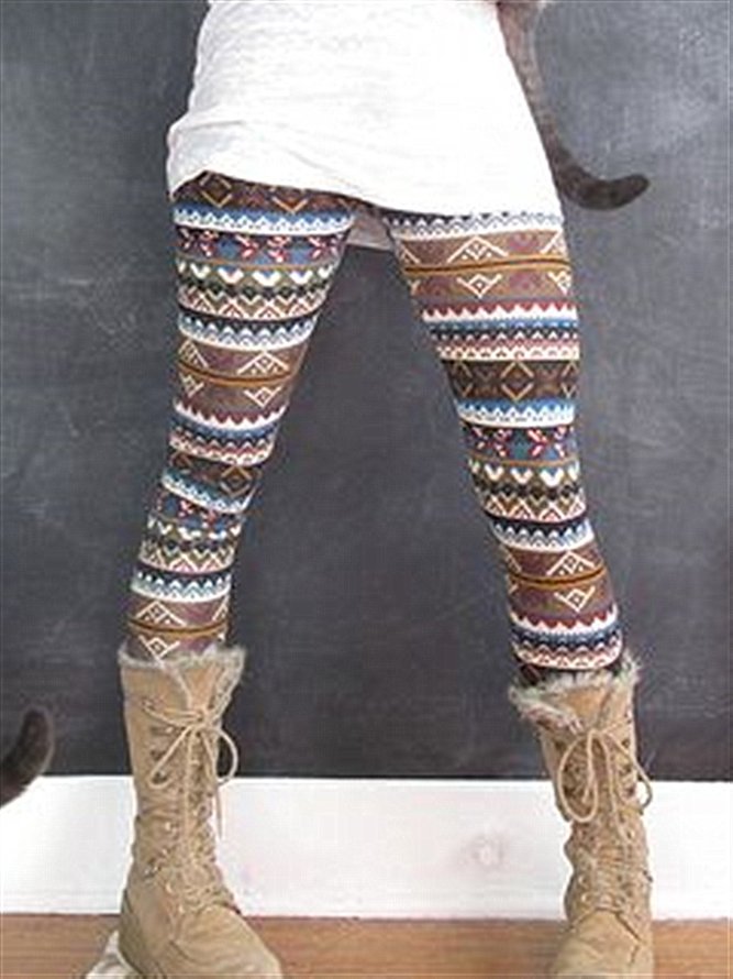 Herbst Winter Lässig Retro Print Leggings
