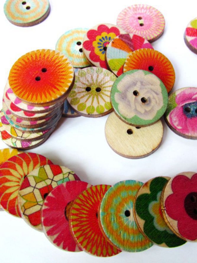 100Pcs Multi-Color Wooden Buttons Round Sewing Buttons For DIY Craft Bag Hat Clothes Decoration 20mm