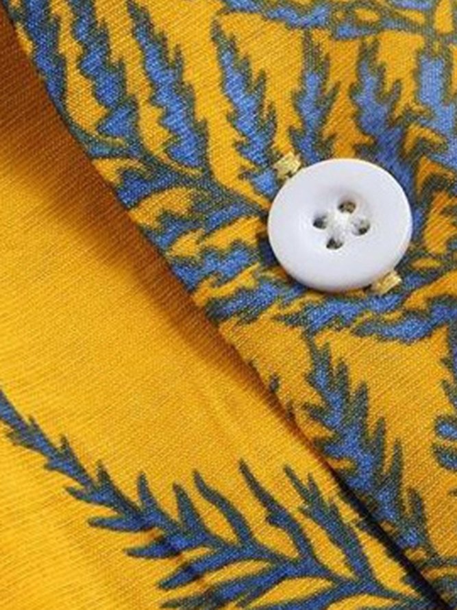 Lässig Bluse Herren Geblümt Kurzarm Revers Strand