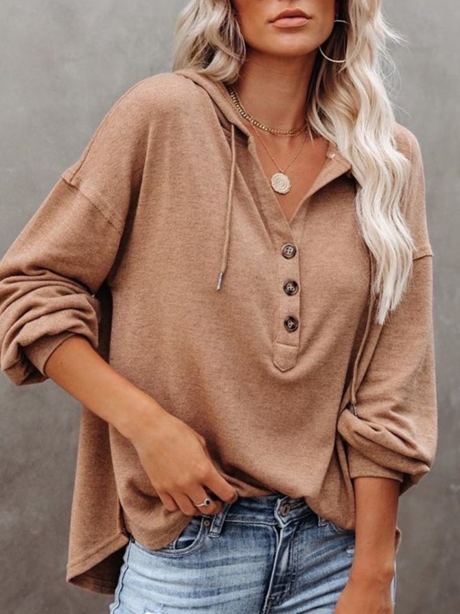 Khaki Langarm Geknöpft Sweatshirts