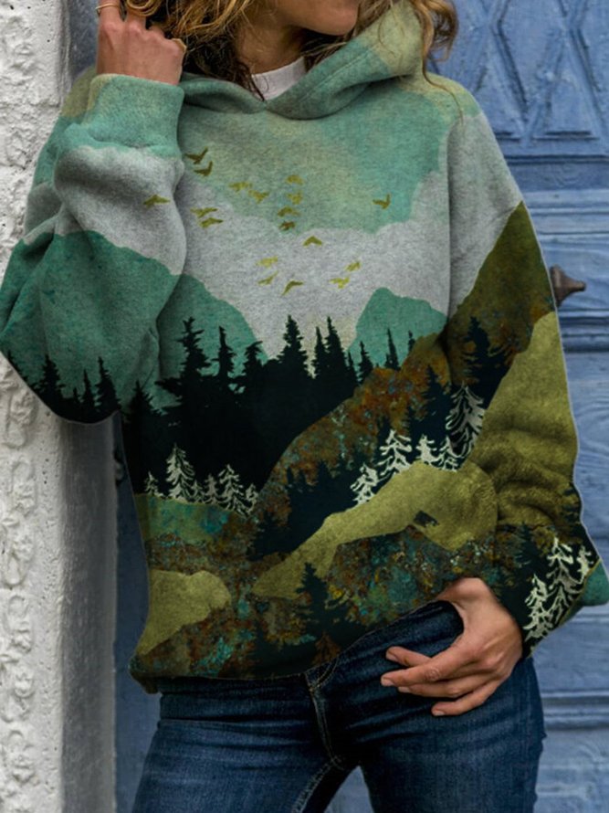 Damen Berg Baumkrone Print Mit Kapuze Sweatshirts