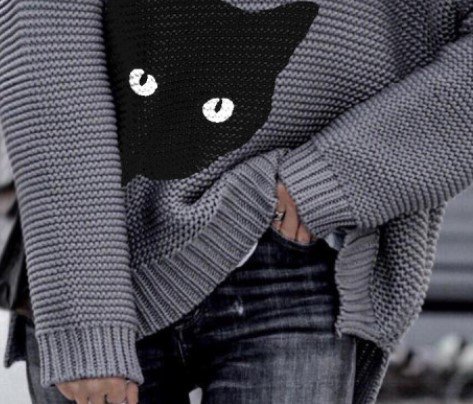 Katzen Print Acryl Rollkragen Normal Lässig Pullover