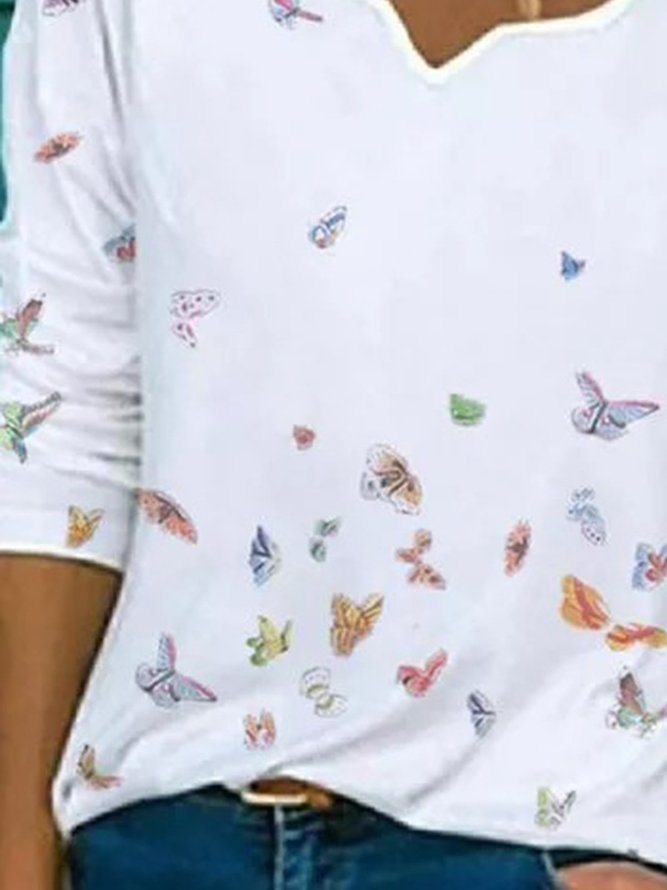 Weiß Lässig Blumenmuster Langarm Blusen & Shirts