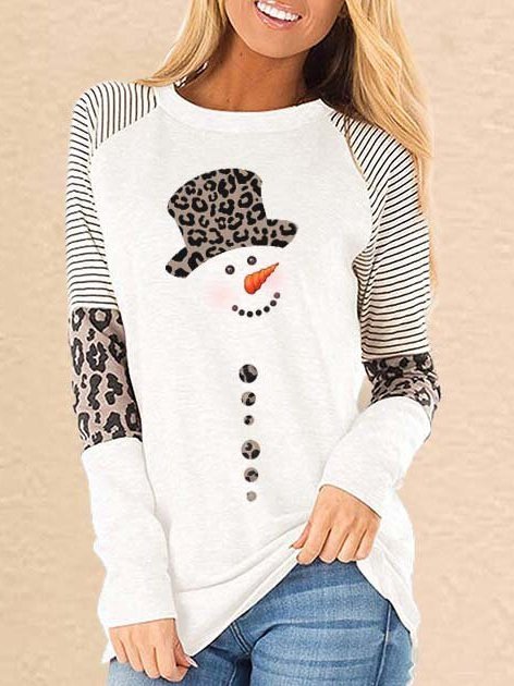 Damen Leopard Bluse mit Schneemann Print