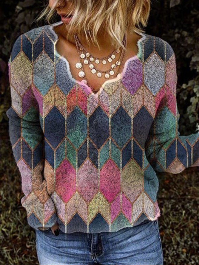 Print Einfacher & Basic Pullover mit Langarm