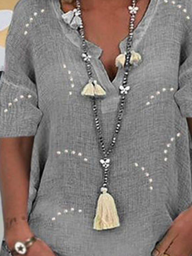 Kurzarm Print V-Ausschnitt Retro Blusen & Shirts
