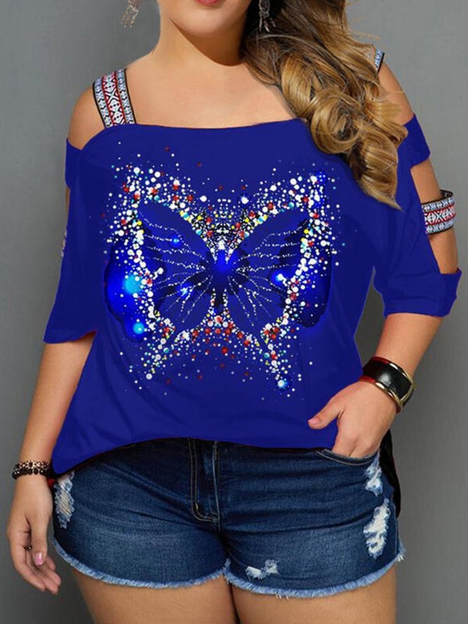 Sommer Schmetterling Print Shirts & Bluse aus Baumwolle