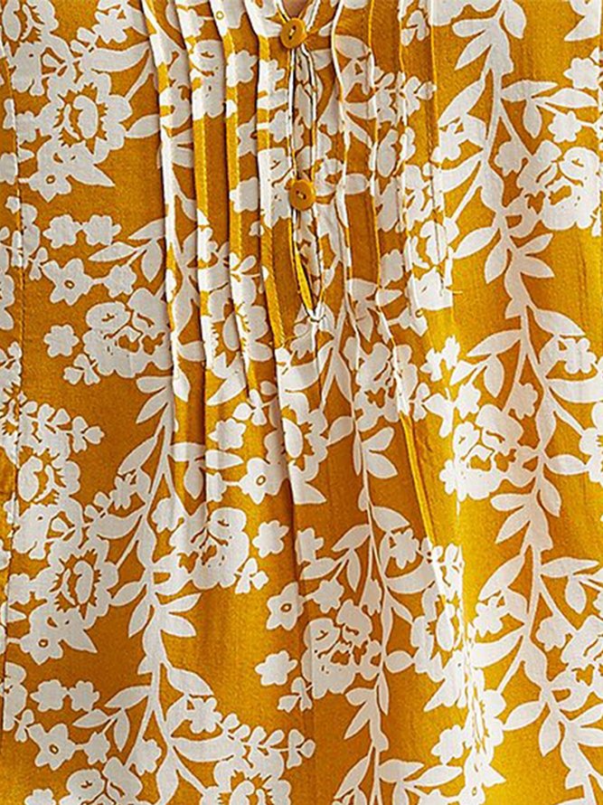 Tiefer V-Ausschnitt Kurzarm Print Blusen & Shirts