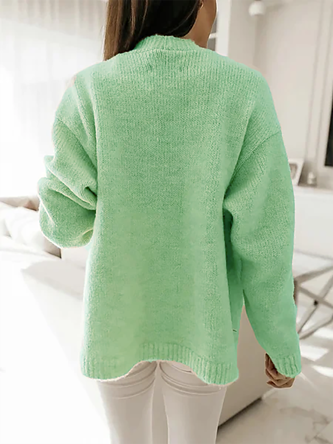 Grün Lässig Unifarben V-Ausschnitt Lange Ärmel Pullover Mantel