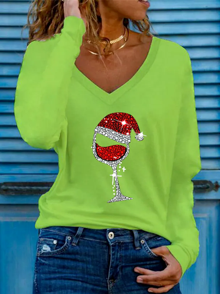 Weihnachten Kartoon Regelmäßige Passform Baumwollgemisch Shirt & Bluse Bedruckenn