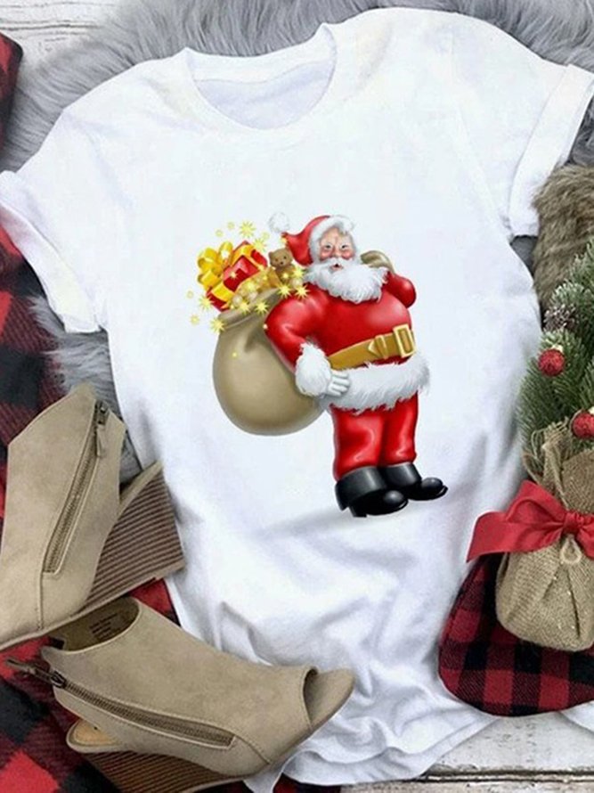 Weihnachten Locker Rundhals Baumwollgemisch Shirts & Blusen