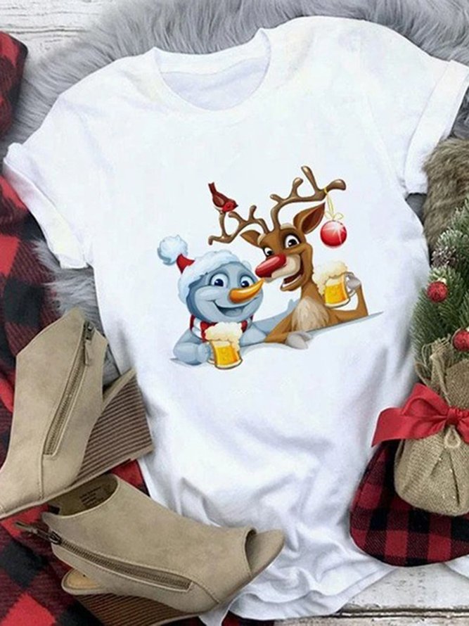 Weihnachten Locker Rundhals Baumwollgemisch Shirts & Blusen