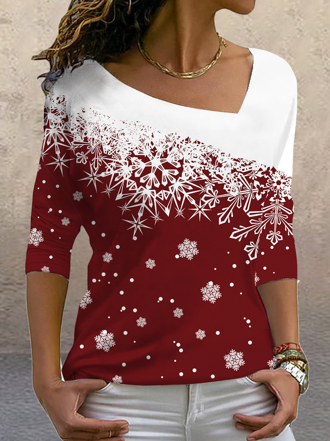 Langarm Hohe Elastizität Weihnachten Basic Geometrisch Farbverlauf Oberteile T-Shirt Damen