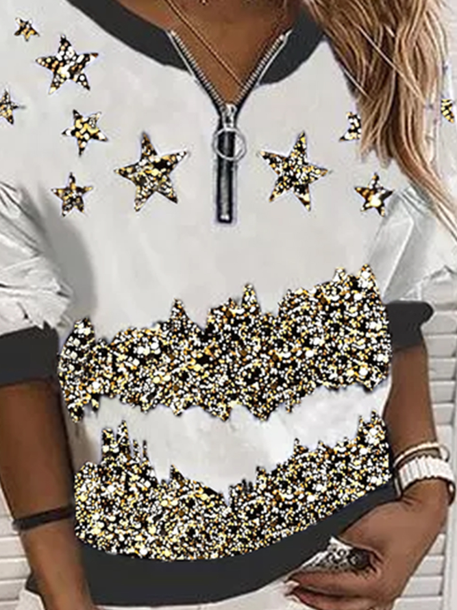 Lässig V-Ausschnitt Locker Stern Elegant Sweatshirt