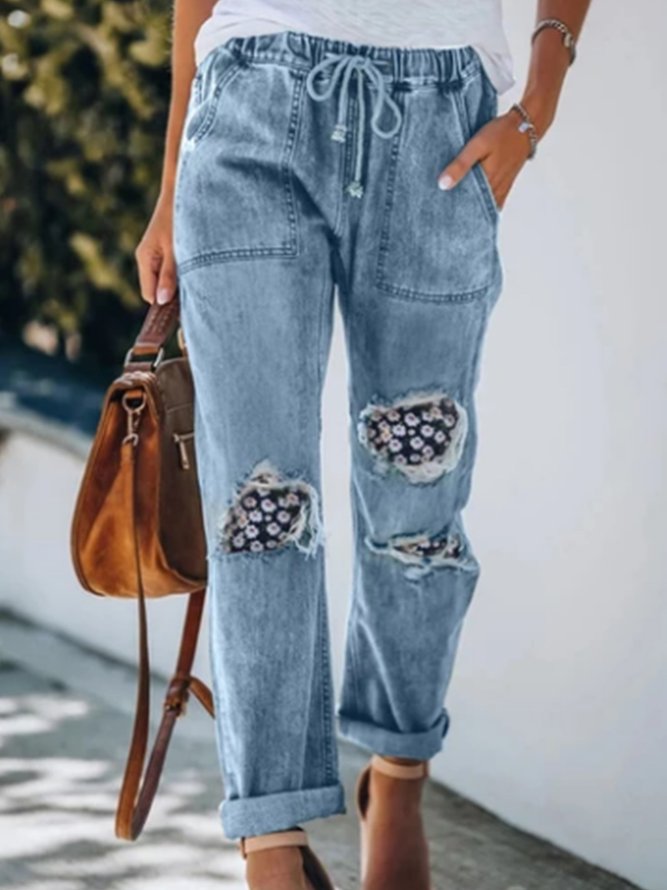 Lässig Geblümt Denim Hosen（Zubehör nicht enthalten)