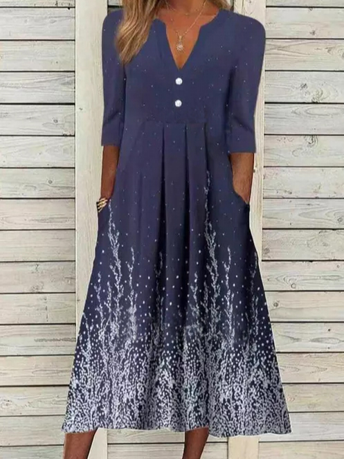 Locker V-Ausschnitt Freizeitkleid