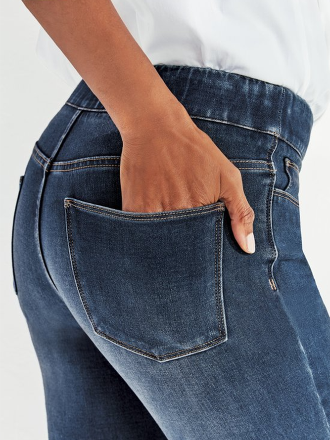 Lässig Urlaub Unifarben Elastische Taille Denim Jeans
