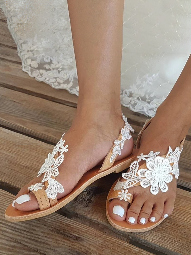 Damen Romantisch Weiß Blume Dekorativ Hochzeit Sandale