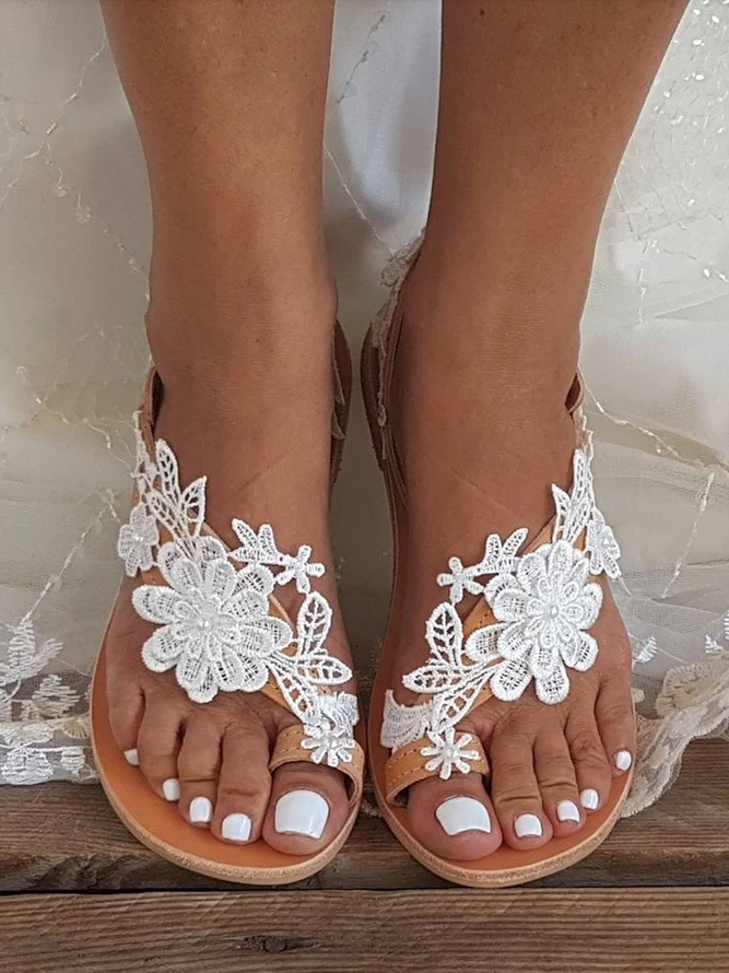 Damen Romantisch Weiß Blume Dekorativ Hochzeit Sandale