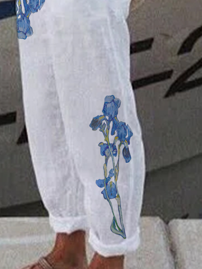 Retro Kunst Klassisch Geblümt Locker Lang Damen Hosen