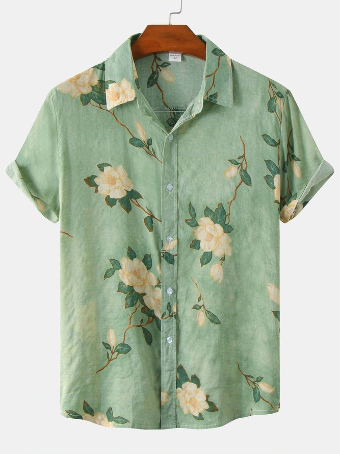 Baumwolle Leinen Stil Vielseitige Bluse mit Pflanze Blume Print